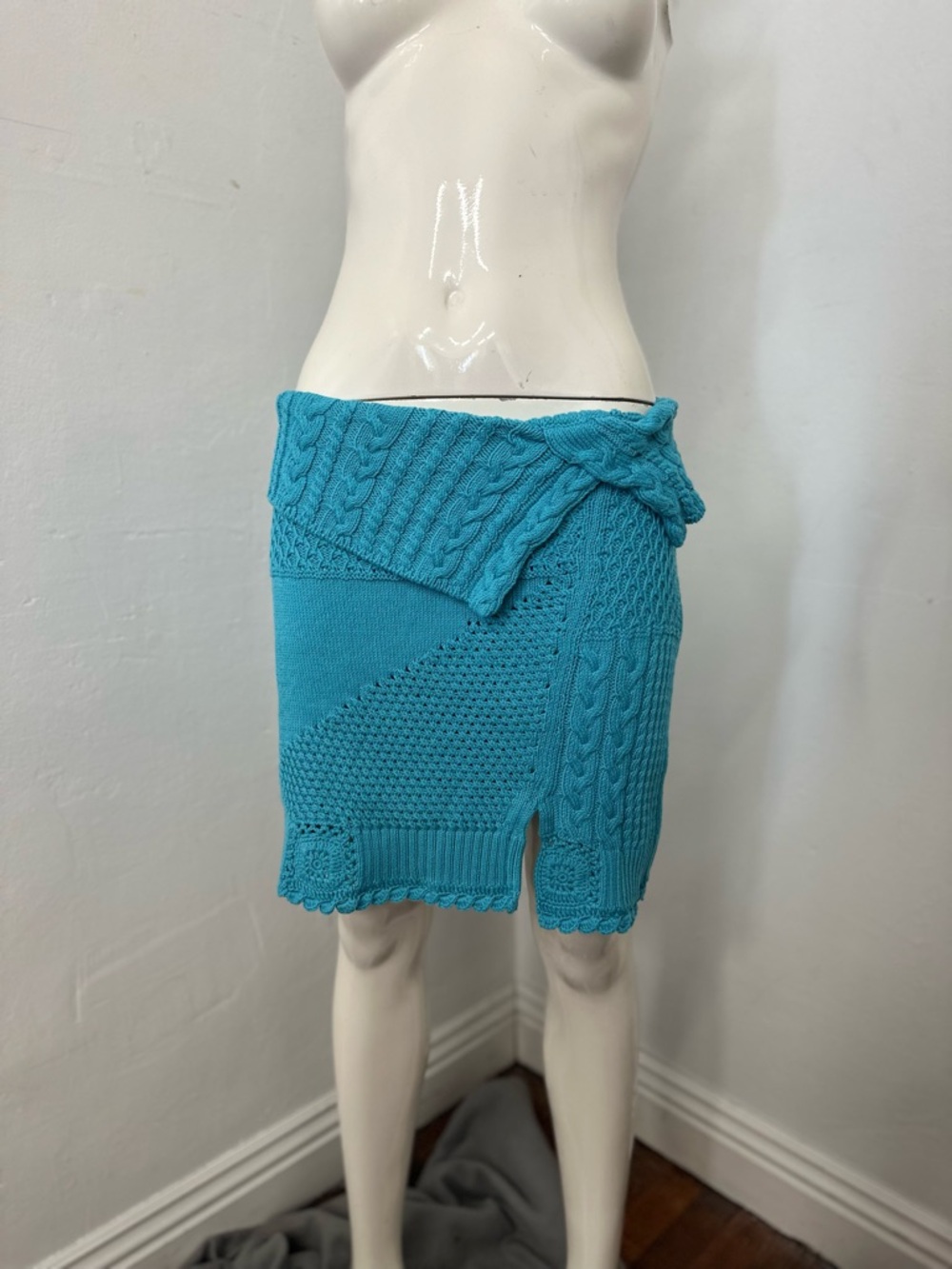 Jonathan Simkhai Turquoise Cable Knit Mini Skirt